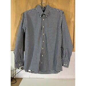 Allen Edmonds Button Down Shirt Mens Large Navy Blue Gingham Cotton